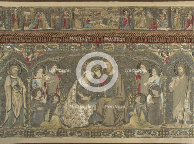 The Coronation of the Virgin between eight Angels and fourteen Saints (Ecclesiastical embroidery), 1 Artist: Cambi, Jacopo (active ca 1336)
