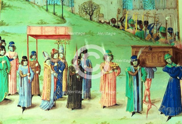 The coronation procession of Richard I, with the Barons of the Cinque Ports, c1470-c1480. Creator: Master of the London Wavrin.