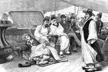 The Corean ambassadors returning on board the Japanese steamer Sakasago Masu, 1881. Creator: Unknown