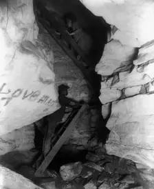 "The Corkscrew" (narrow upward passage), Mammoth Cave, Edmondson County, Kentucky, c1891. Creator: Frances Benjamin Johnston