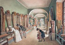 The corridor and the last cabinet of the Egyptian collection, 1889. Creator: Carl Goebel