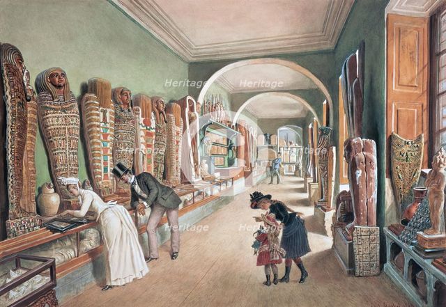 The corridor and the last cabinet of the Egyptian collection, 1889. Creator: Carl Goebel.