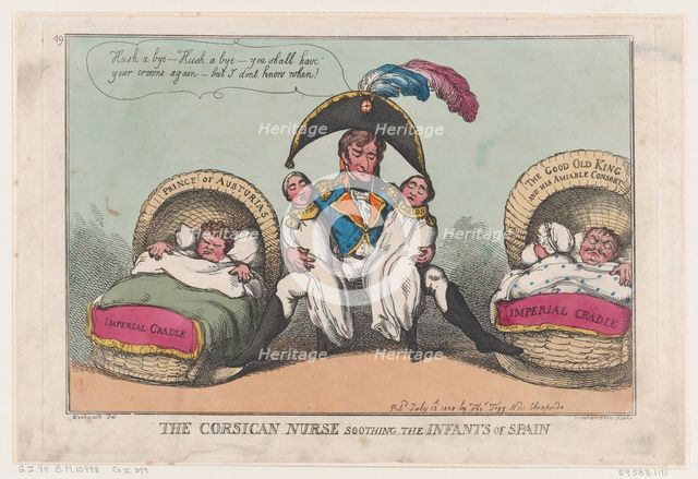 The Corsican Nurse Soothing the Infants of Spain, July 12, 1808., July 12, 1808. Creator: Thomas Rowlandson.
