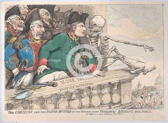 The Corsican and His Bloodhounds at the Window of the Thuilleries Looking Over P..., April 16, 1815. Creator: Thomas Rowlandson.