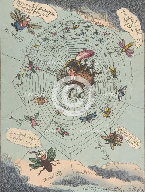 The Corsican Spider in His Web!, July 12, 1808., July 12, 1808. Creator: Thomas Rowlandson.