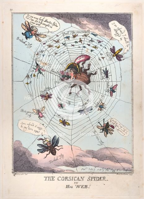 The Corsican Spider in His Web!, July 12, 1808., July 12, 1808. Creator: Thomas Rowlandson.
