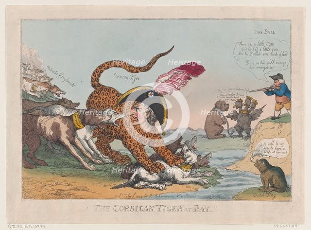 The Corsican Tiger at Bay!, July 8, 1808., July 8, 1808. Creator: Thomas Rowlandson.