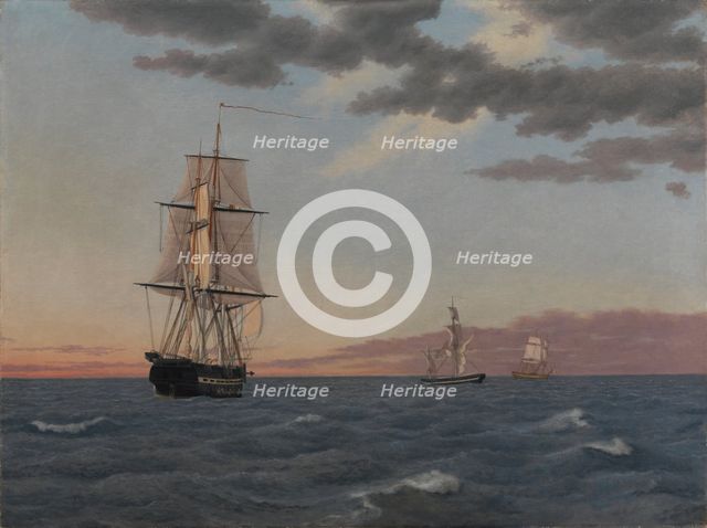 The Corvette "Galathea" Lying to in order to Send Help to the Brig "St Jean" at Dawn after a...1839. Creator: CW Eckersberg.