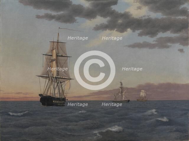 The Corvette "Galathea" Lying to in order to Send Help to the Brig "St Jean" at Dawn after a...1839. Creator: CW Eckersberg.