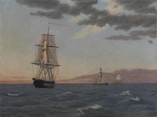 The Corvette "Galathea" Lying to in order to Send Help to the Brig "St Jean" at Dawn after a...1839. Creator: CW Eckersberg