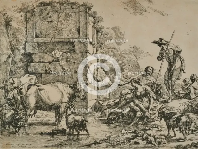 The Cows At The Watering Place (The Cow Drinking), 1680. Creator: Nicolaes Berchem.