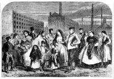 The Cotton Famine: group of mill operatives at Manchester, 1862. Creator: Unknown