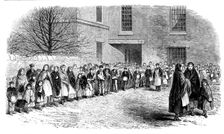 The Cotton Famine: operatives waiting for their breakfast in Mr. Chapman's courtyard..., 1862. Creator: Unknown