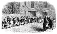 The Cotton Famine: operatives waiting for their breakfast in Mr. Chapman's courtyard..., 1862. Creator: Unknown