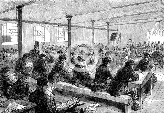 The Cotton Famine: school for mill operatives at Mr. Stirling's mill...Manchester, 1862. Creator: Unknown.