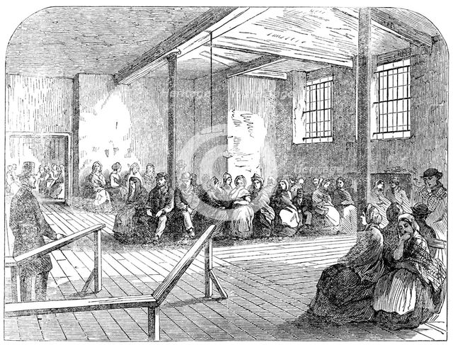 The Cotton Famine: waiting-room at the district provident institution, Manchester, 1862. Creator: Unknown.