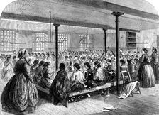 The Cotton Famine: the sewing-class at the Manchester...Provident Society's rooms, 1862. Creator: Unknown
