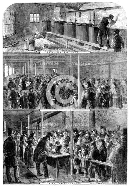 The Cotton Famine: the Society of Friends' soup-kitchen...Lower Moseley-street, Manchester, 1862. Creator: Unknown.