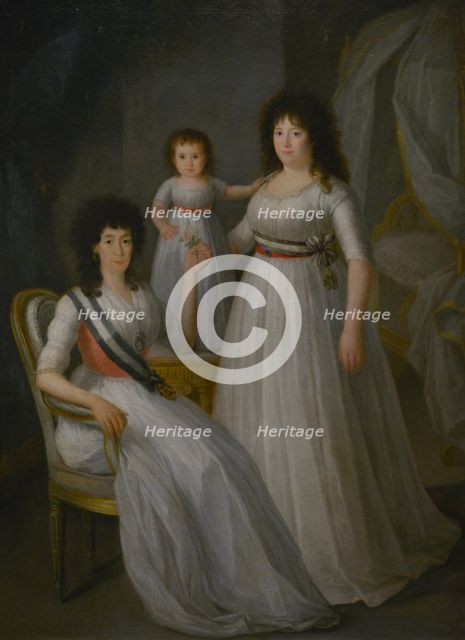 The Countess-Duchess of Benavente (?), accompanied by Mercedes de Rojas y Tello (standing)…, c1797.  Creator: Agustin Esteve y Marqués.