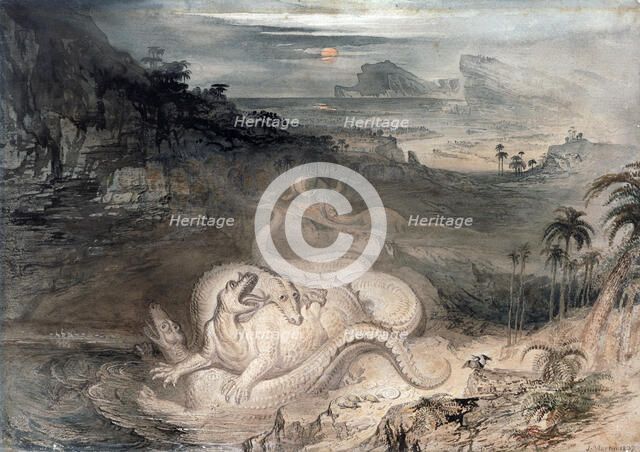 The country of the Iguanodon, 1837. Creator: John Martin.