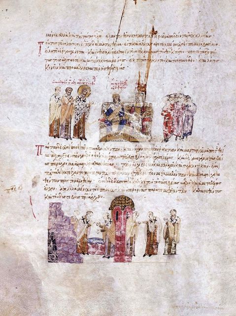 The Council of Constantinople (Triumph of Orthodoxy) in 843 (Miniature from the Madrid Skylitzes), Artist: Anonymous  