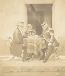 The Council of War on the Morning of the Taking of the Mamelon. Lord Raglan, Omar Pasha, M..., 1855. Creator: Roger Fenton