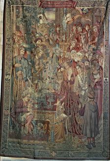 The councilors visit the glass fair of the Borne on the first day of the year tapestry on a c…