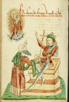 The Counsellor of King Avenir before Josaphat, who Gestures to the Virgin in Heaven, 1469. Creators: Hans Schilling, Diebolt Lauber