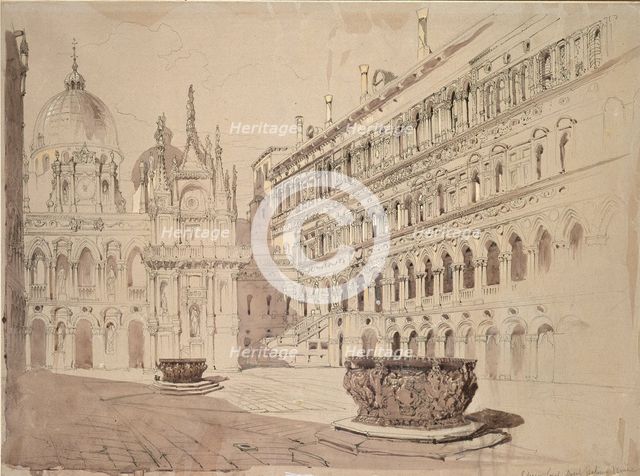 The Court of the Ducal Palace, Venice, May 1841. Artist: John Ruskin.