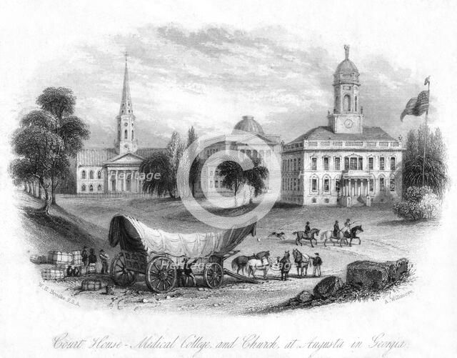 The Court House, Medical College and Church, Augusta, Georgia, USA, 19th century.Artist: A Willmore