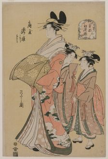 The Courtesan Takihime and Attendants (from the series New Patterns of Young Greens), 1795. Creator: Ch?bunsai Eishi (Japanese, 1756-1829)