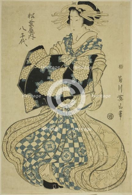 The courtesan Yachiyo of Matsubaya, from an untitled series of courtesans on parade, Japan, c. 1814. Creator: Kikukawa Eizan.