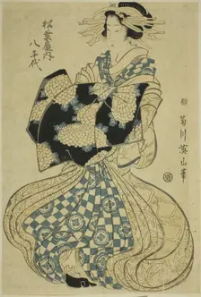 The courtesan Yachiyo of Matsubaya, from an untitled series of courtesans on parade, Japan, c. 1814. Creator: Kikukawa Eizan