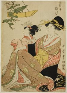 The Courtesan Yoso-oi of the Pine Needle House in the Yoshiwara and Her Attendant...About 1802. Creator: Kitagawa Utamaro
