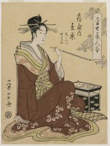 The Courtesan Ariwara of the Tsuruya Seated by a Smoking Chest..., mid 1790s. Creator: Ch?bunsai Eishi (Japanese, 1756-1829)