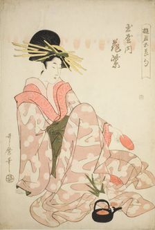 The Courtesan Hanamurasaki of the Tamaya, from the series "Courtesans of the Five..., c. 1805. Creator: Kitagawa Utamaro