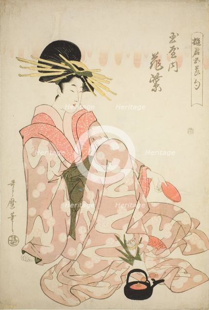 The Courtesan Hanamurasaki of the Tamaya, from the series "Courtesans of the Five..., c. 1805. Creator: Kitagawa Utamaro.