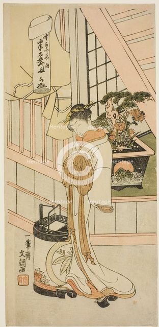 The Courtesan Handayu of the Nakaomiya House of Pleasure, c. 1769/70. Creator: Ippitsusai Buncho.