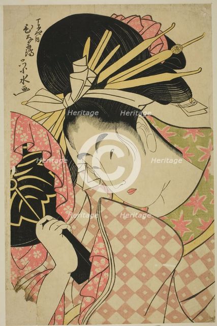 The courtesan Hinazuru of the Chojiya, 1790/1823. Creator: Ichirakutei Eisui.