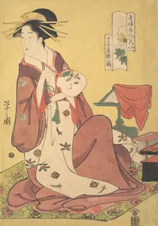The Courtesan Hinazuru of the Chojiya Brothel (Chojiya Hinazuru), from the series Beau..., ca. 1795. Creator: Hosoda Eishi