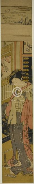 The Courtesan Kaoru of Chojiya Looking Down at a Love Letter on the Floor, c. 1773/75. Creator: Isoda Koryusai.