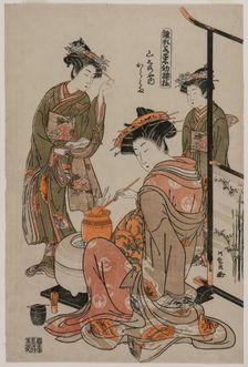 The Courtesan Karahama of Yamashiroya Performing the Tea Ceremony..., late 1770s. Creator: Isoda Koryusai (Japanese)