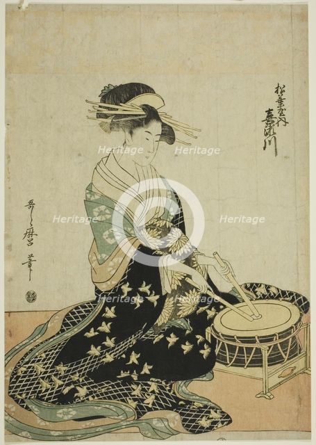 The Courtesan Kisegawa of the Matsubaya, from an untitled series of courtesans of the..., c. 1797. Creator: Kitagawa Utamaro.