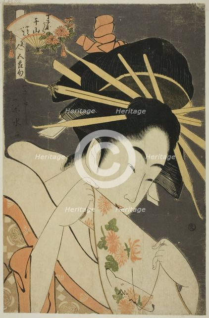 The Courtesan Senzan of the Chojiya, from the series "Beauties of the Five...", c1795/1800. Creator: Ichirakutei Eisui.