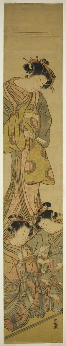 The Courtesan Segawa of Matsubaya Watching Her Attendants Play Cat's Cradle, c. 1773/75. Creator: Isoda Koryusai