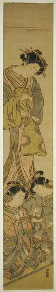 The Courtesan Segawa of Matsubaya Watching Her Attendants Play Cat's Cradle, c. 1773/75. Creator: Isoda Koryusai