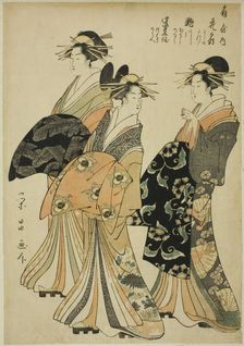 The Courtesans Hanaogi, Segawa, and Miyahito of the Ogiya, c. 1796/97. Creator: Chokosai Eisho