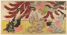 The Courtesans of the Chojiya on Display in the Daytime (Chojiya hirumise), c. 1796/98. Creator: Chokosai Eisho