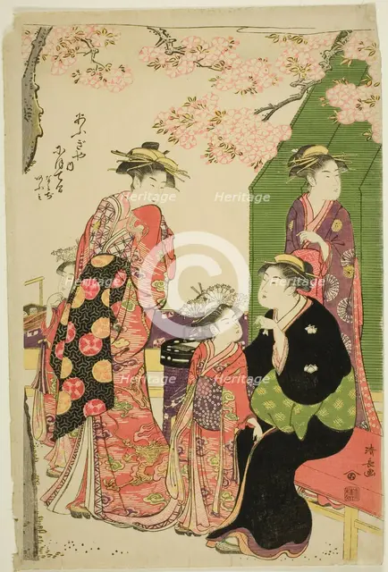 The Courtesans Nioteru, Namiji, and Omi of the Ogiya, 1785. Creator: Torii Kiyonaga.