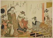 The Courtesans Utagawa and Nanasato from the Yotsumeya, from the album "Comparing New Beau..., 1784. Creator: Kitao Masanobu